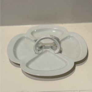 Vintage Limoges France White Porcelain Sectioned Tray w/ Floral Detailed Handle